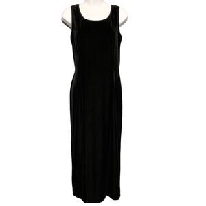 Vintage Robbie Bee Velvet Evening Dress Black Sleeveless Slit 14P Maxi
